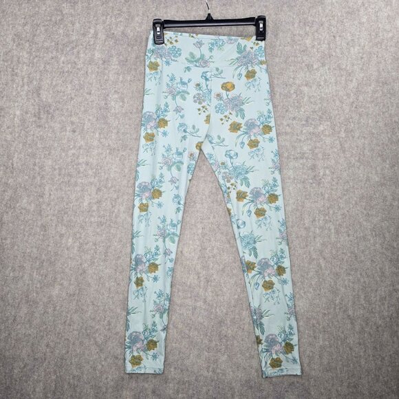 LuLaRoe Pants - LuLaRoe Women Floral Print Leggings Light Blue One Size Stretchy